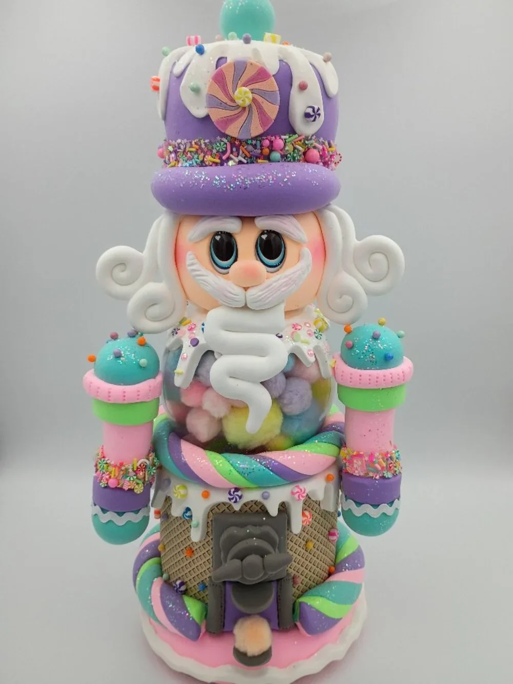 Pastel Candyland Nutcracker Gumball Machine, Handmade Whimsical Nutcracker, Pink